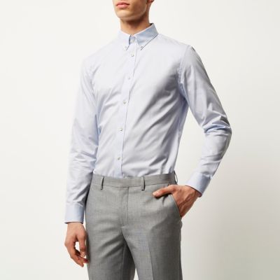 Light blue twill slim fit shirt